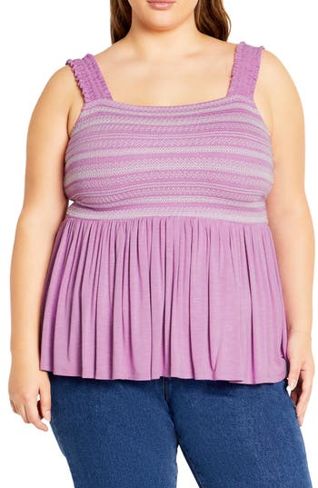 City Chic Danni Embroidered Peplum Tank In Purple