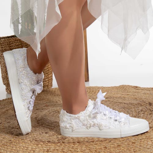 Forever & Always Shoes Bailey Lace White Bridal Sneakers In White