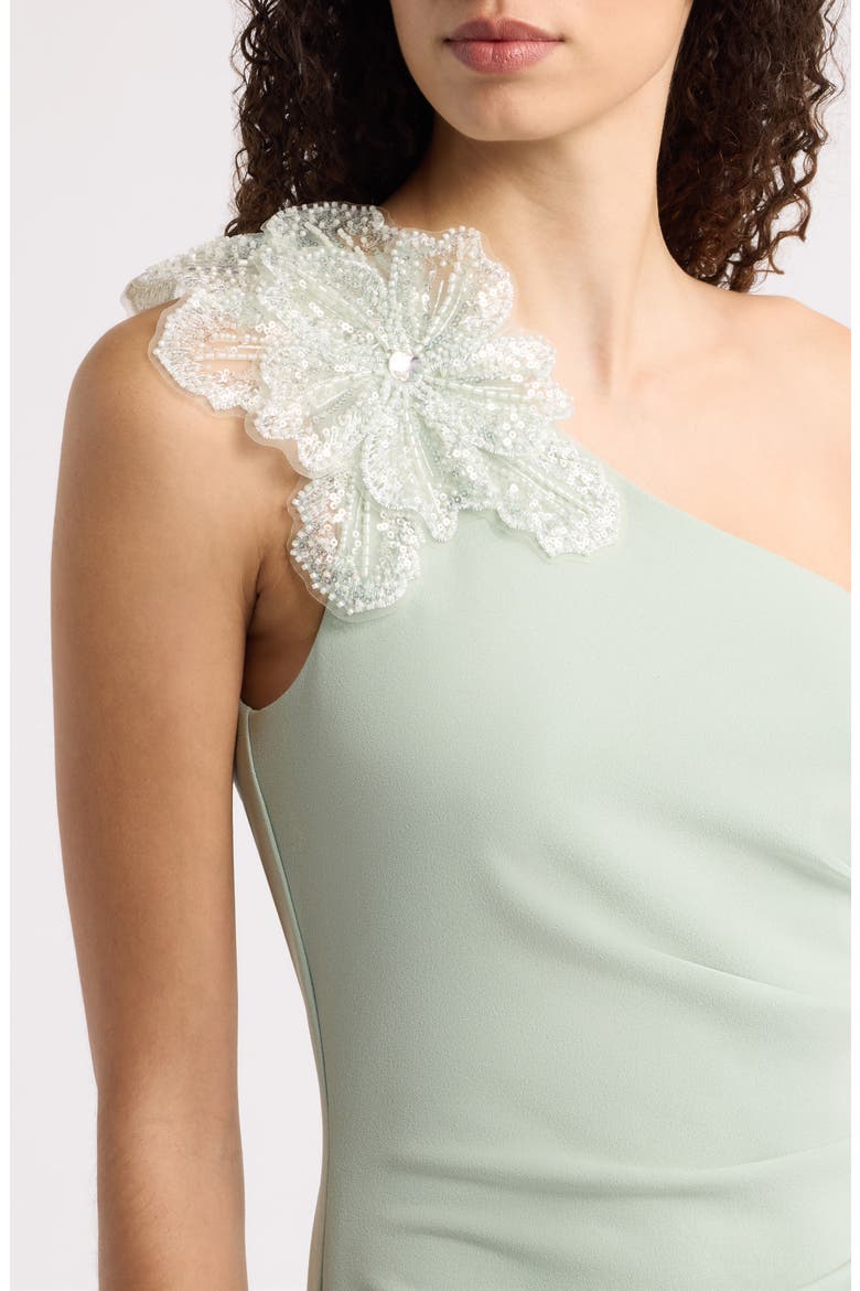 Beaded Floral Detail One-Shoulder Gown, Alternate, color, SAGE