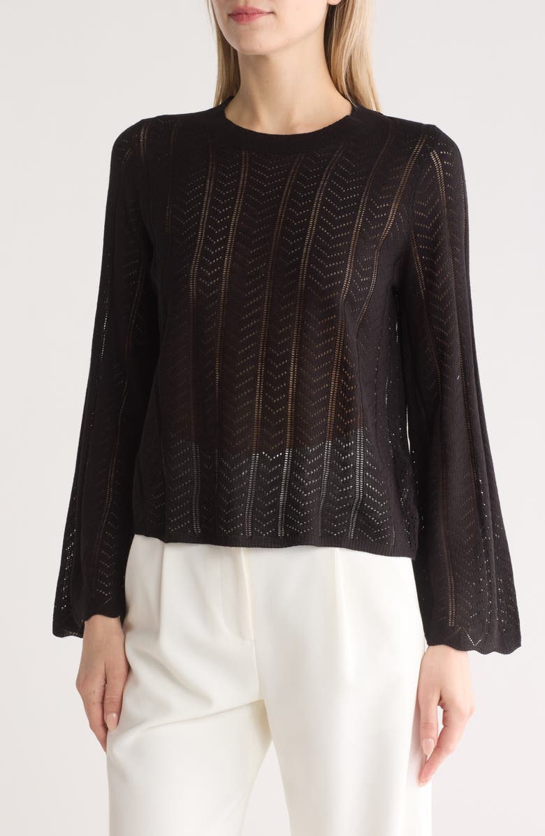 Adrianna Papell Pointelle Bell Sleeve Knit Top, Main, color, 