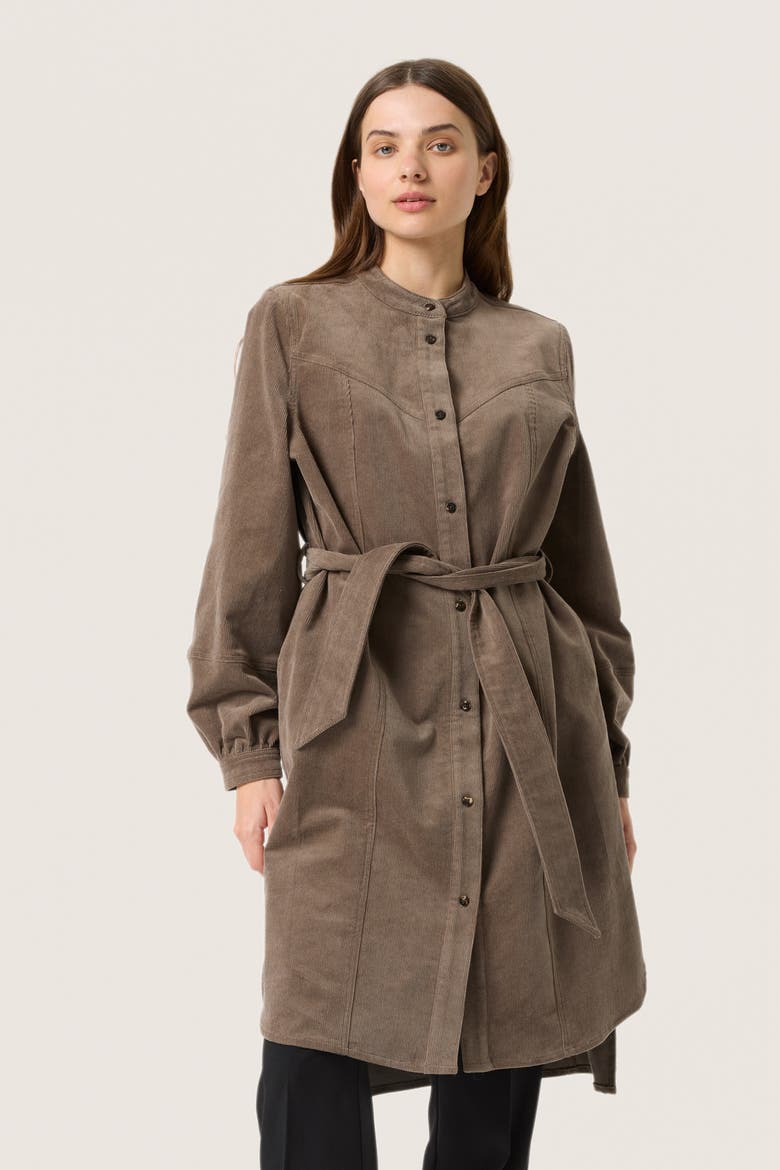 Slhelle Corduroy Knee Length Shirt Dress, Alternate, color, Morel
