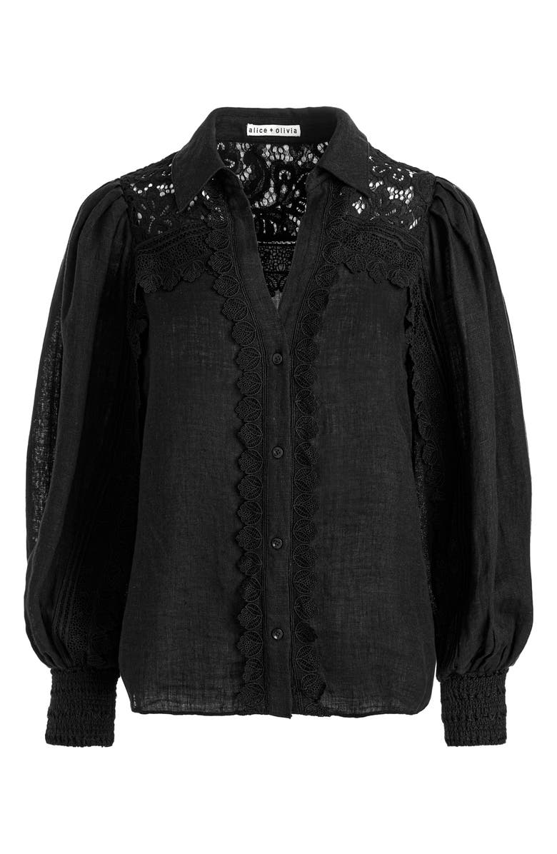 Venty Lace Detail Linen Button-Up Shirt