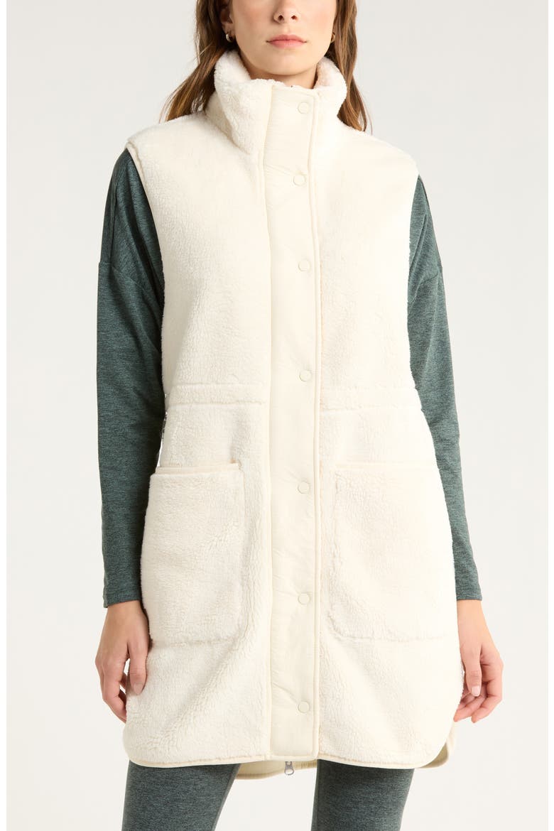 Longline Faux Shearling Vest, Alternate, color, IVORY EGRET