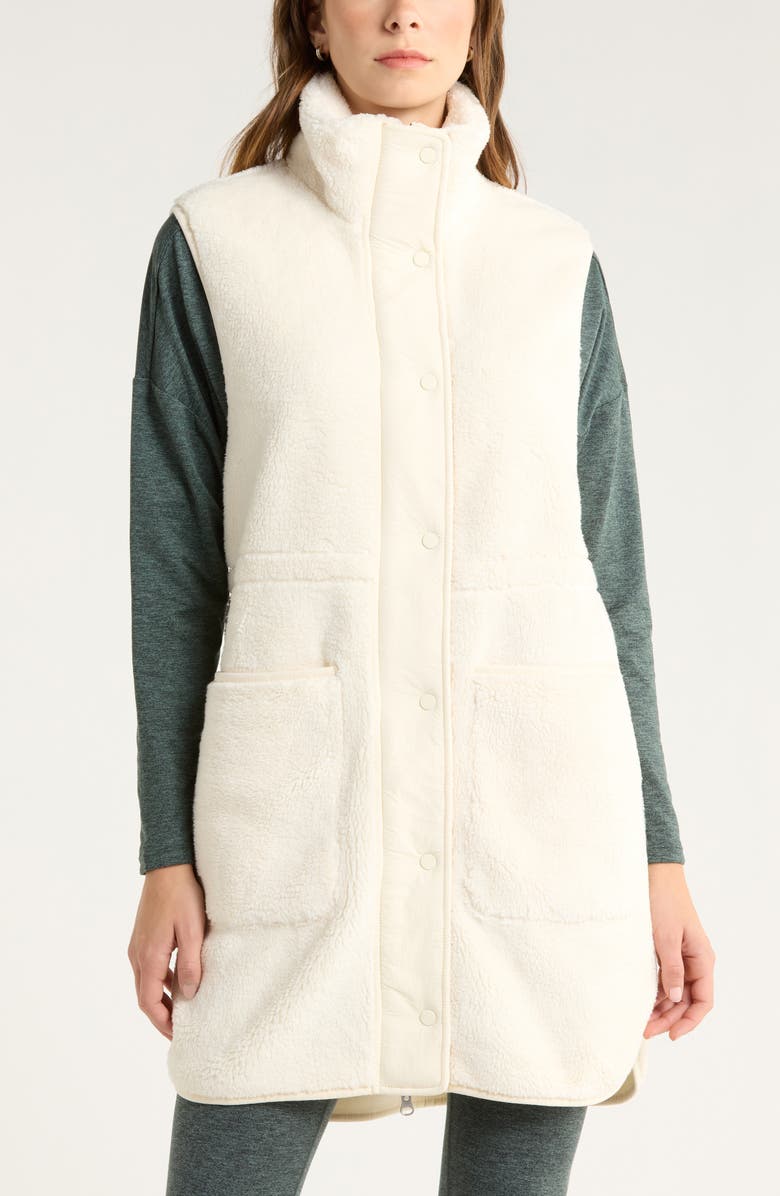 Zella Longline Faux Shearling Vest, Alternate, color, Ivory Egret