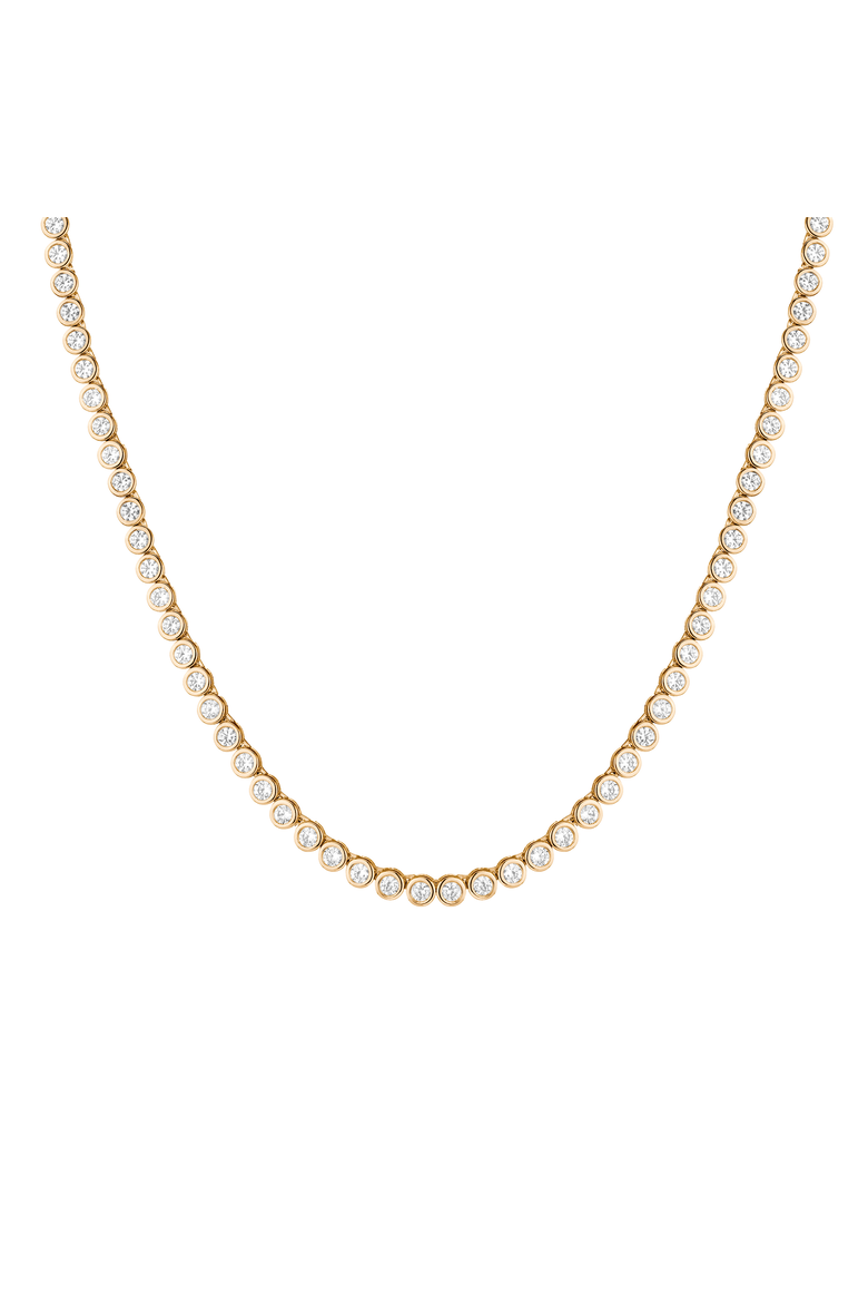 Lab Grown White Sapphire Bezel Tennis Necklace, Alternate, color, Yellow Gold Vermeil