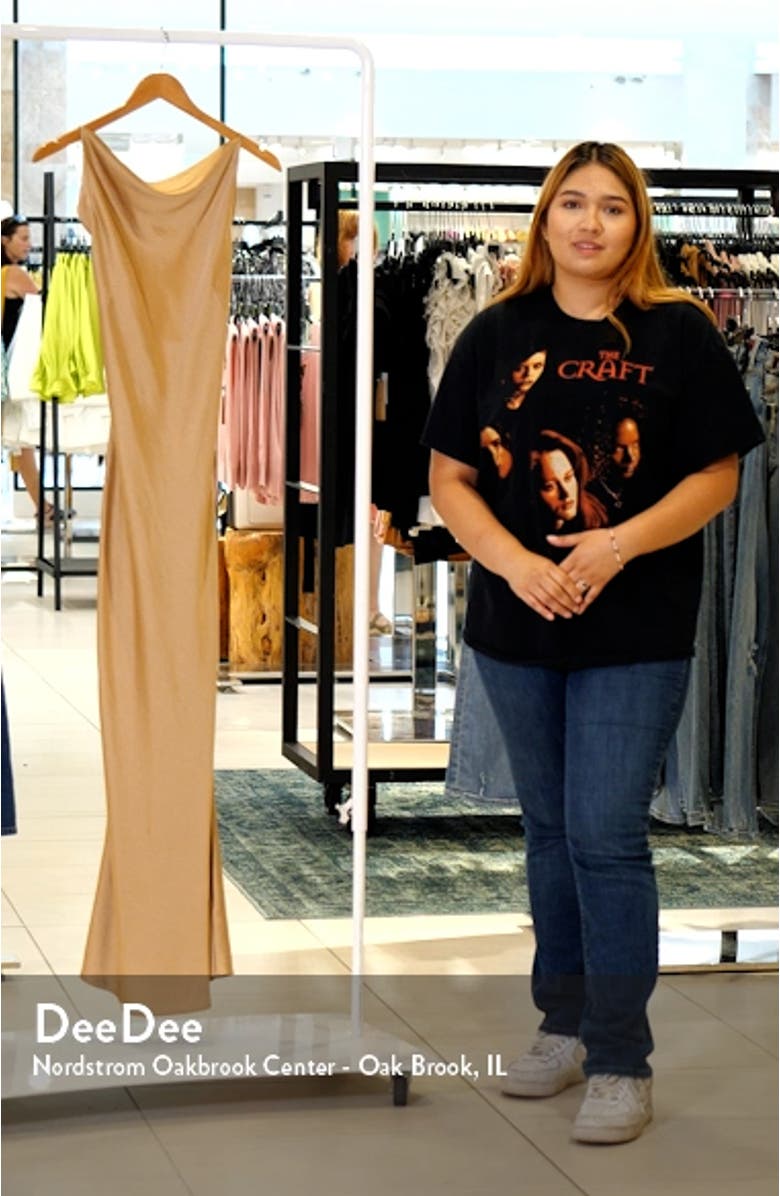 Aila Cowl Neck Strappy Satin Gown, sales video thumbnail