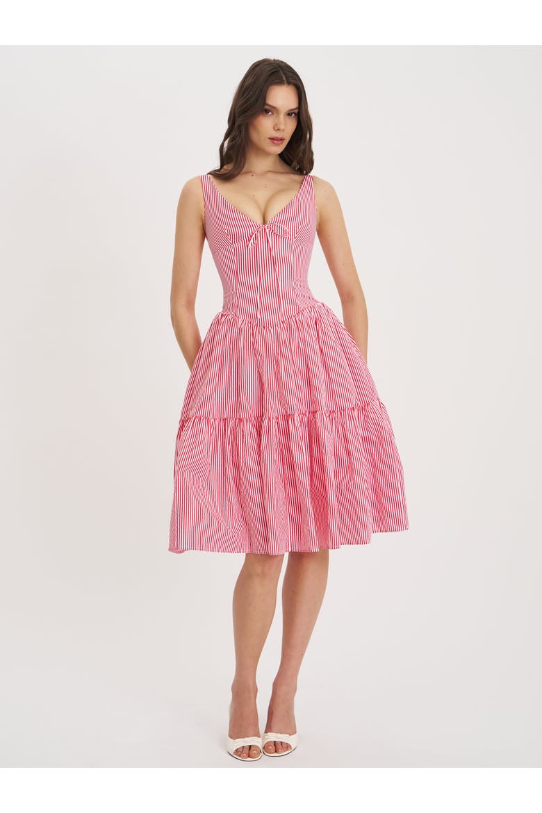 Oceana Stripe Drop Waist Midi Dress, Alternate, color, Red and white candy stripe