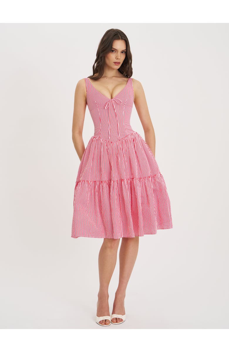 Miss Circle Oceana Stripe Drop Waist Midi Dress, Alternate, color, Red And White Candy Stripe