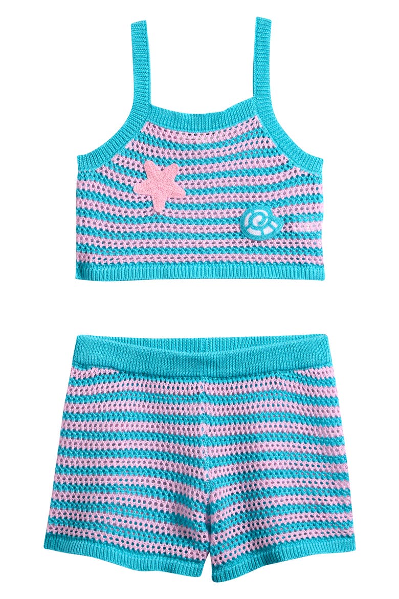 Kids' Stripe Cover-Up Tank & Shorts Set, Main, color, BLUE ATOLL/ LILAC CHIFFON