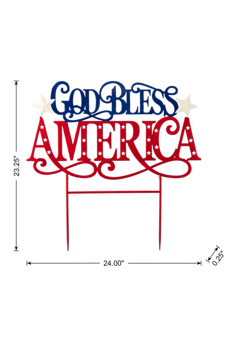 Glitzhome Metal Patriotic GOD BLESS AMERICA Yard Stake, Alternate, color, Blue