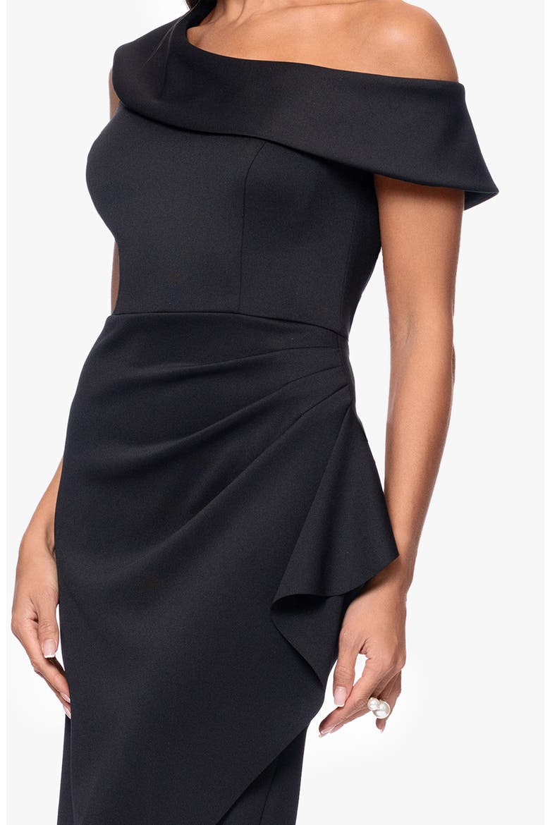 One-Shoulder Ruched Cocktail Midi Dress, Alternate, color, BLACK