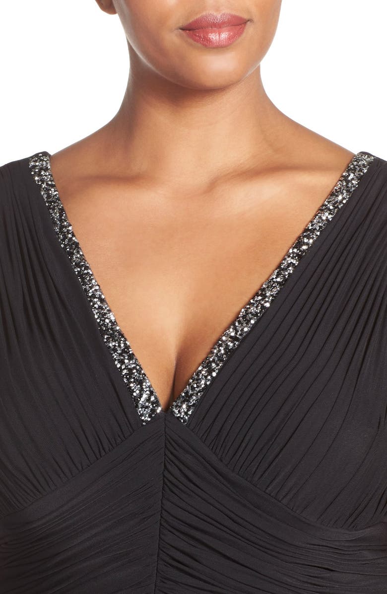 Marina Beaded V-Neck Pleat Mesh Gown, Alternate, color, 