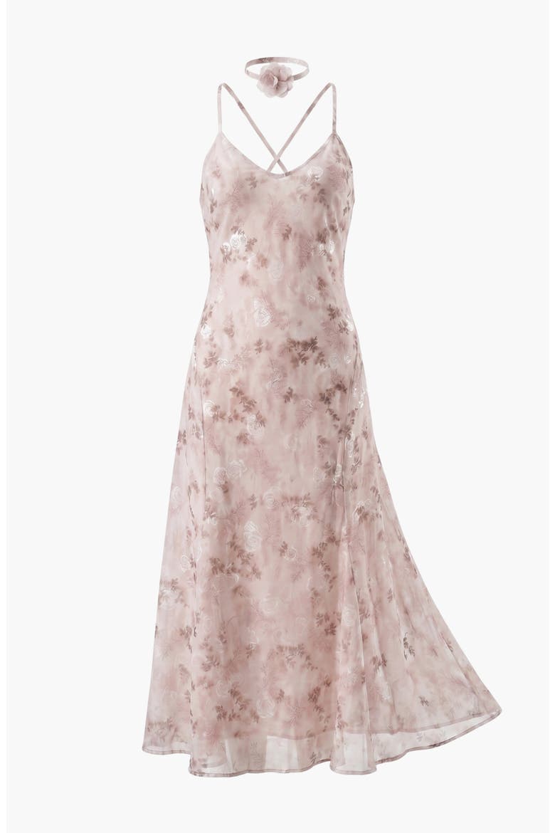 Floral Satin Maxi Dress, Alternate, color, Blush