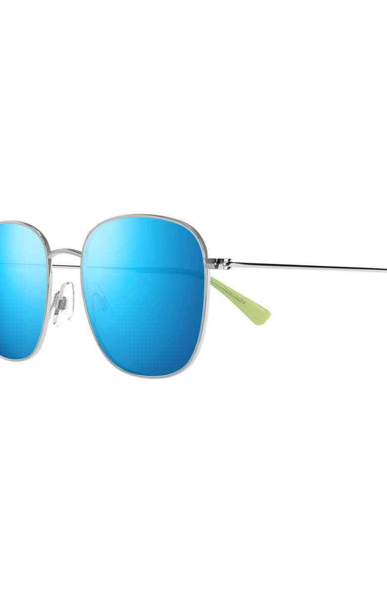 Maui Jim Olali AF 55mm Polarized Square Sunglasses, Alternate, color, Shiny Silver W/ Blue Green