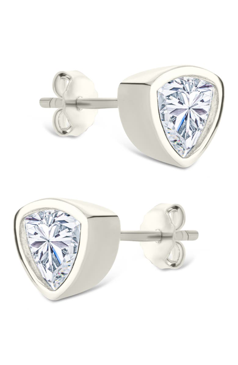Sterling Forever Trillion Cut Cubic Zirconia Stud Earrings, Alternate, color, Silver