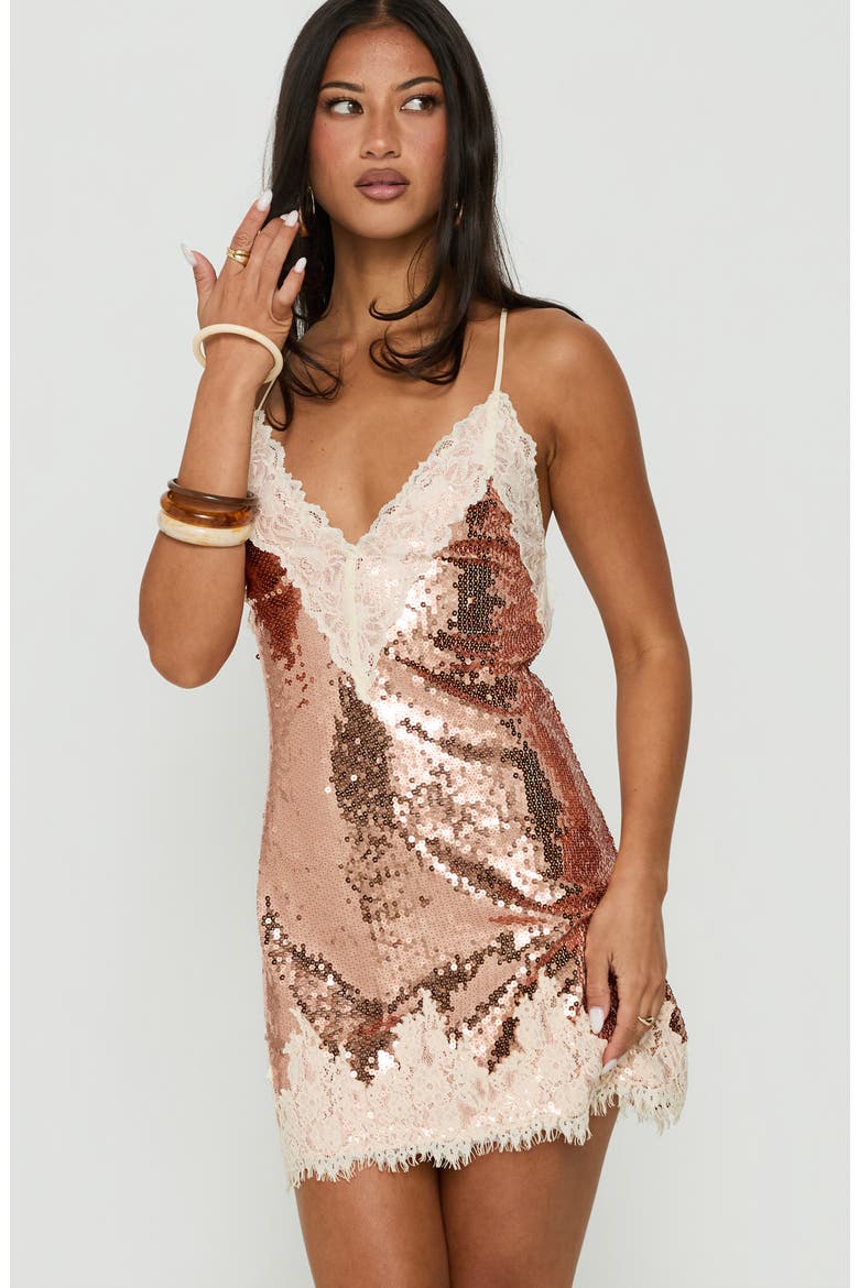 Call My Lover Lace Sequin Minidress, Alternate, color, GOLD SEQUIN