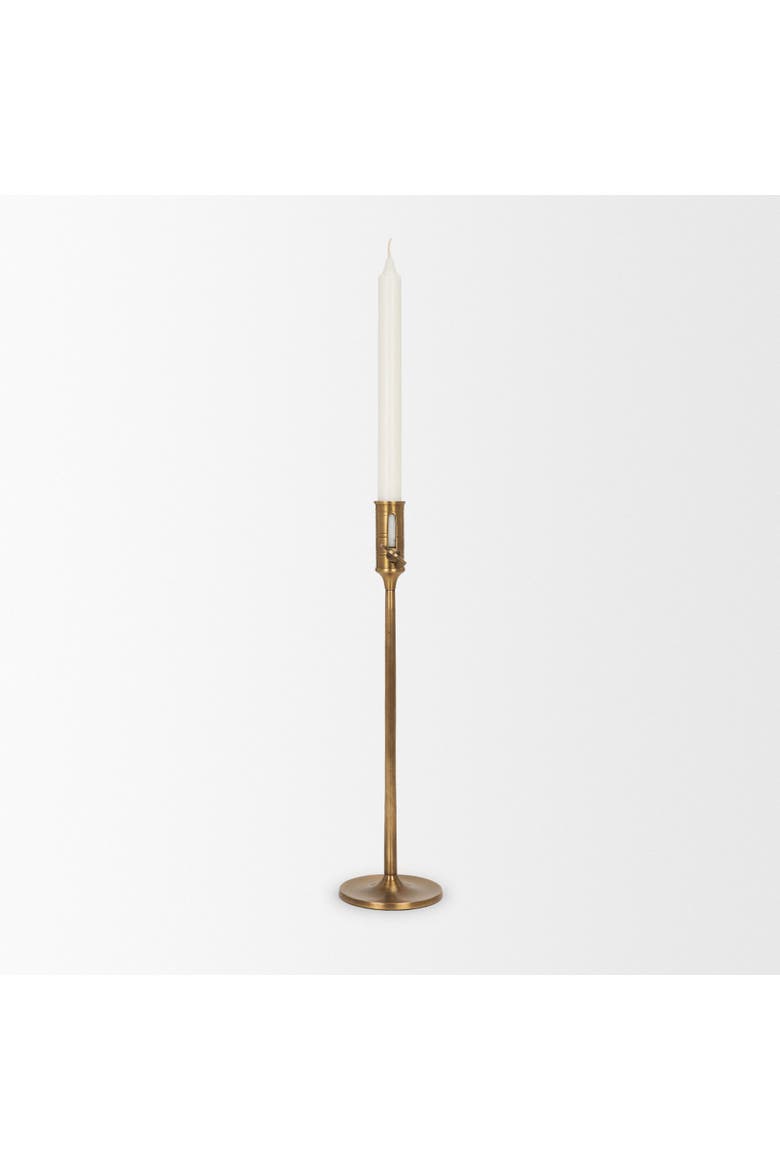 Chantria Solid Adjustable Taper Candle Holder, Alternate, color, Antiqued Brass