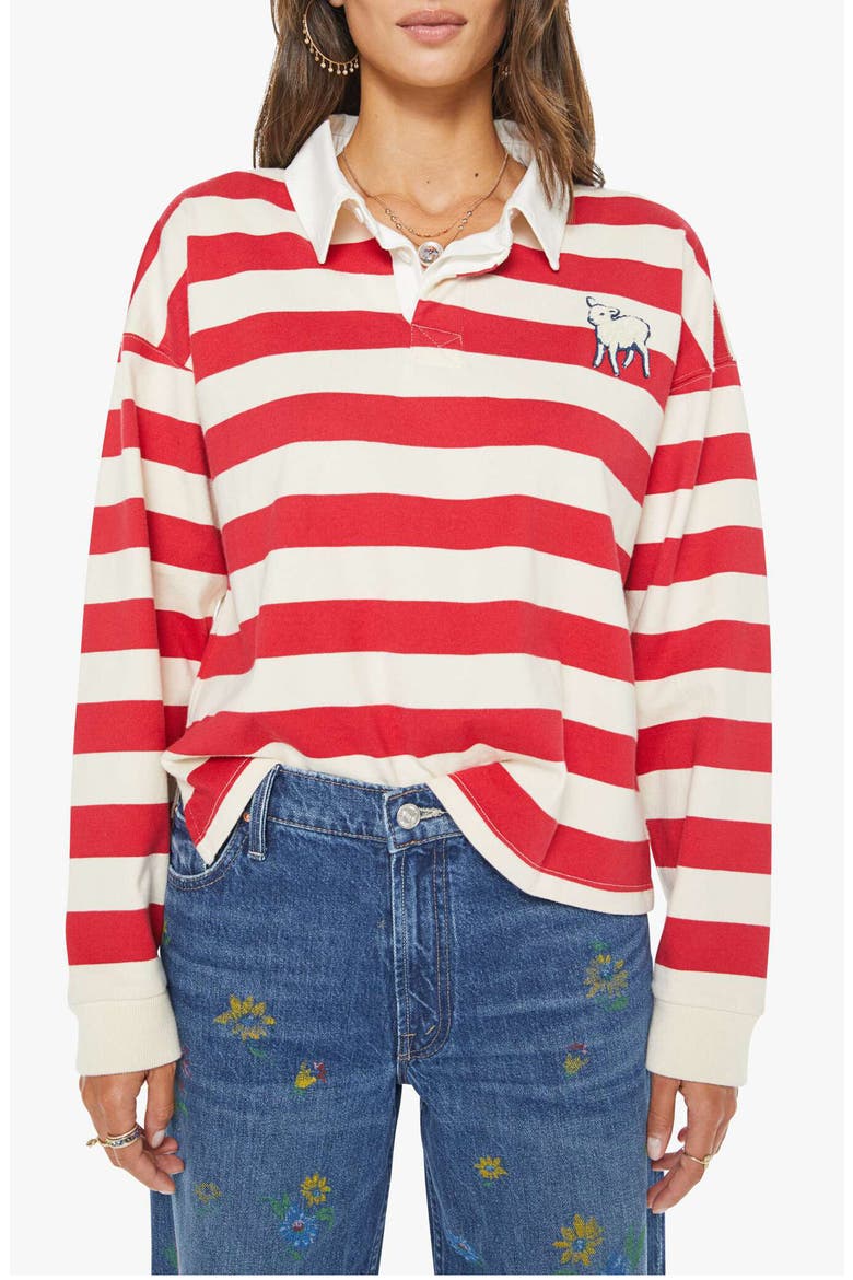 The Boxy Match Stripe Cotton Rugby Shirt, Main, color, TANGO RED
