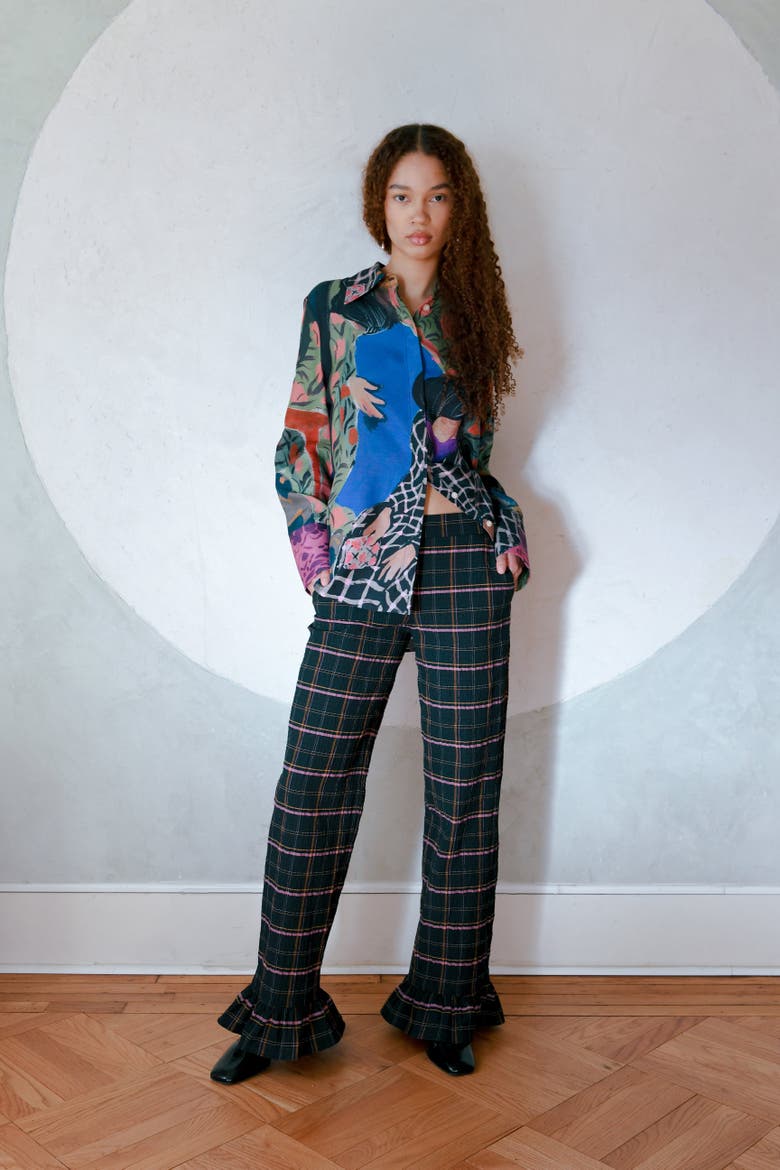 Callum Straight Leg Ruffle Pant, Alternate, color, Viv Plaid
