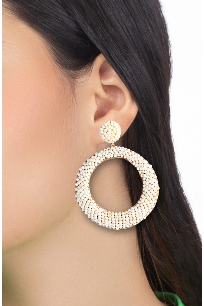 Asta Beaded Hoop Drop Earrings, Alternate, color, PEARL