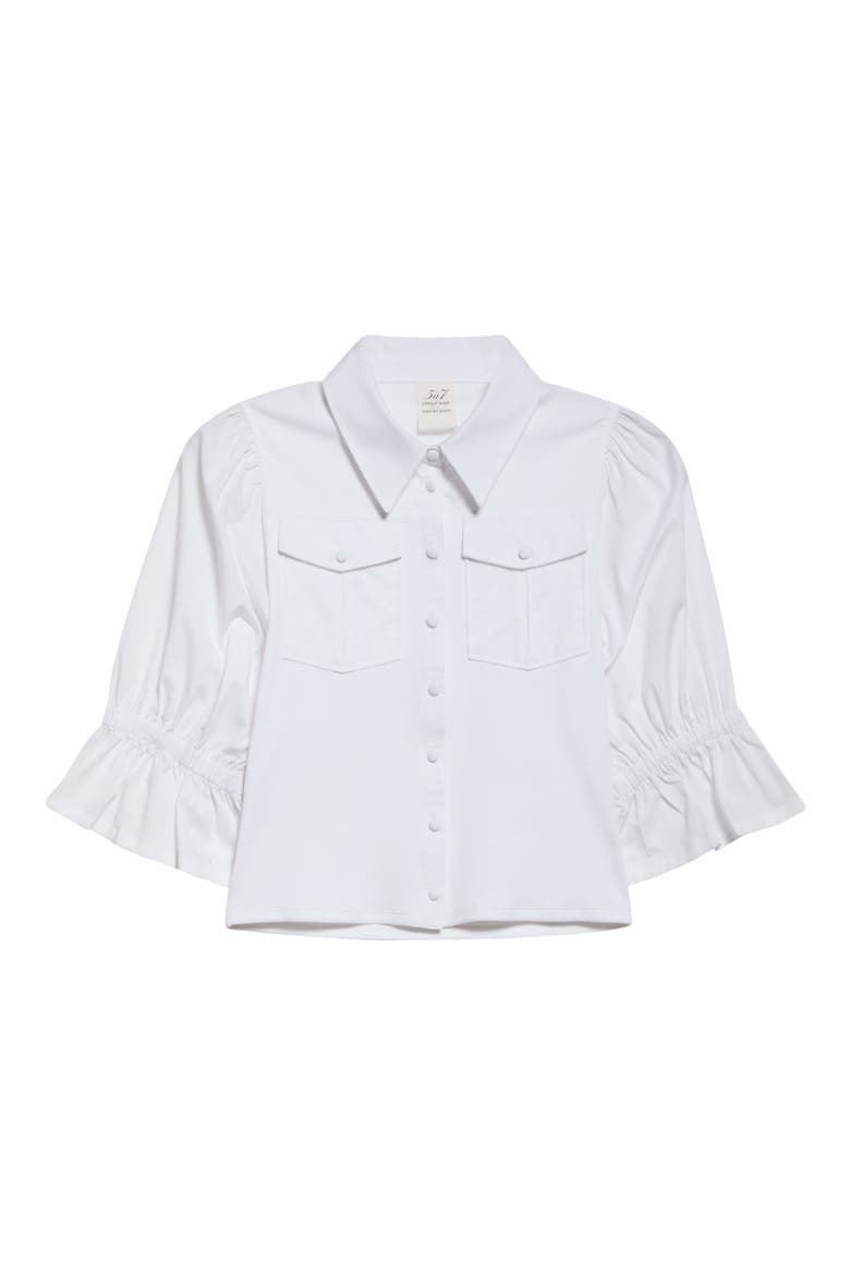 Lyric Mixed Media Stretch Cotton Button-Up Shirt, Alternate, color, WHITE