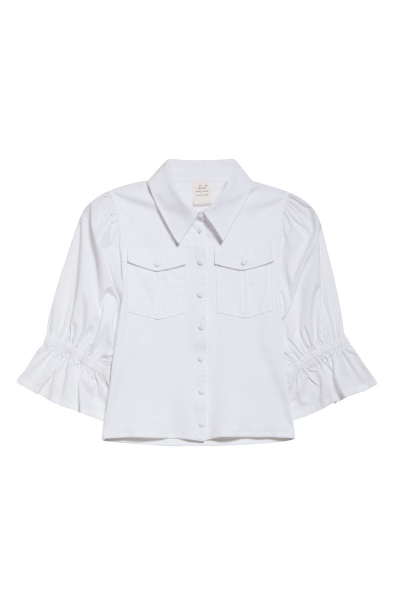 Cinq à Sept Lyric Mixed Media Stretch Cotton Button-Up Shirt, Alternate, color, White