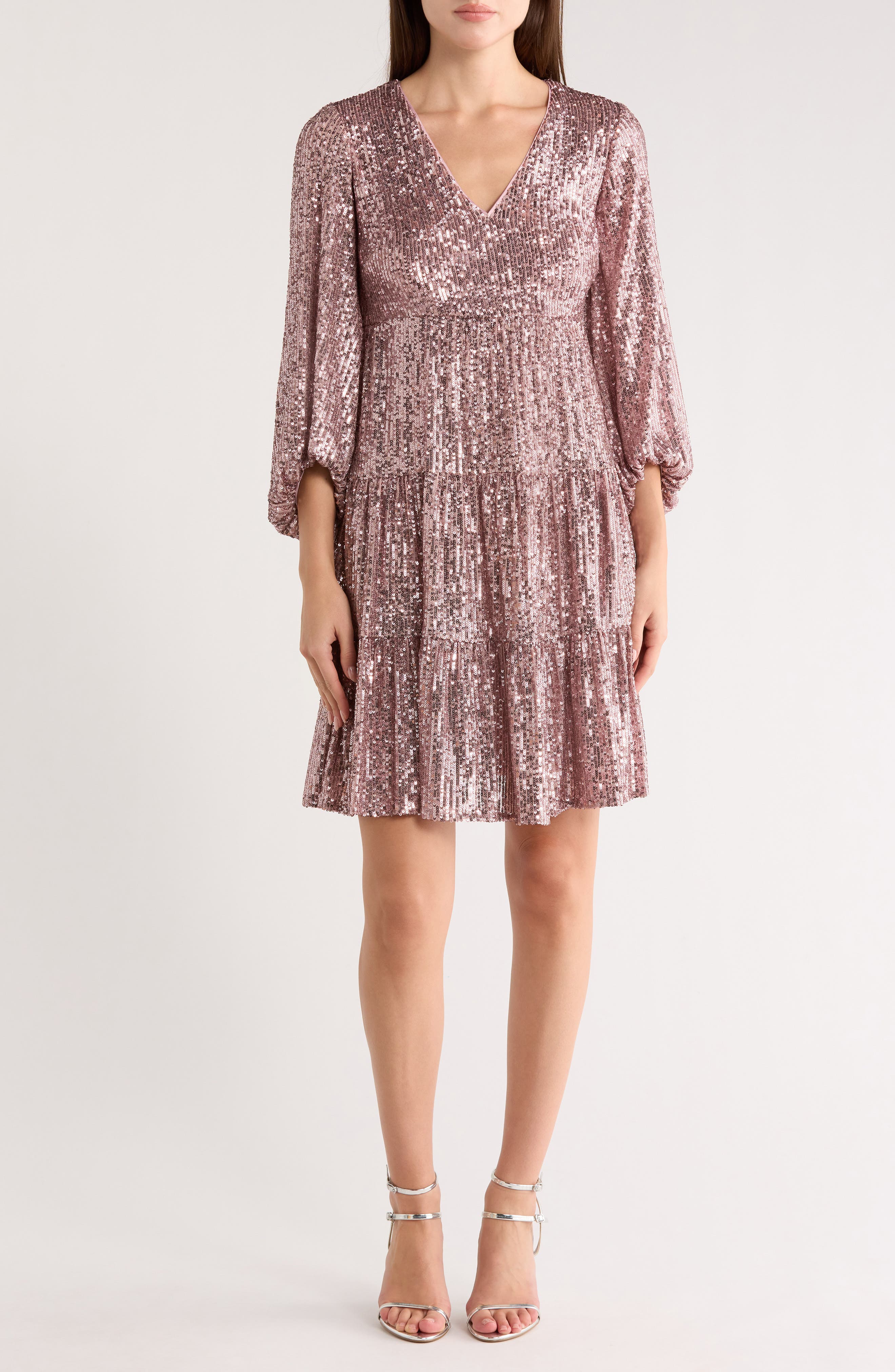 Eliza J Balloon Sleeve Sequin Skater Dress