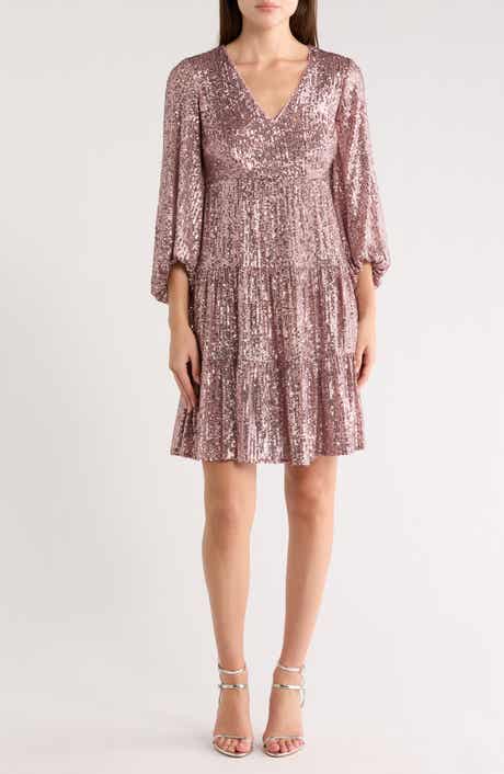 Eliza J Balloon Sleeve Sequin Skater Dress