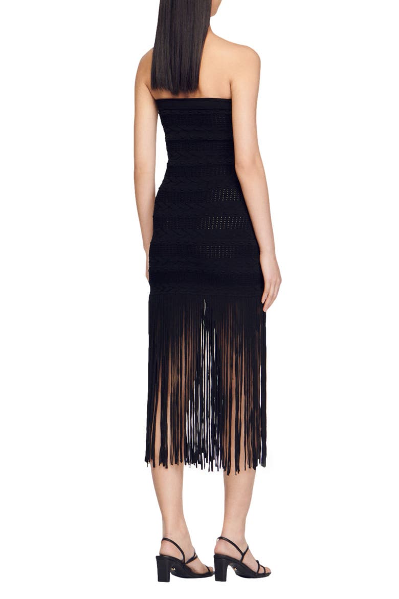 Maldives Crochet Fringe Strapless Dress, Alternate, color, NOIR