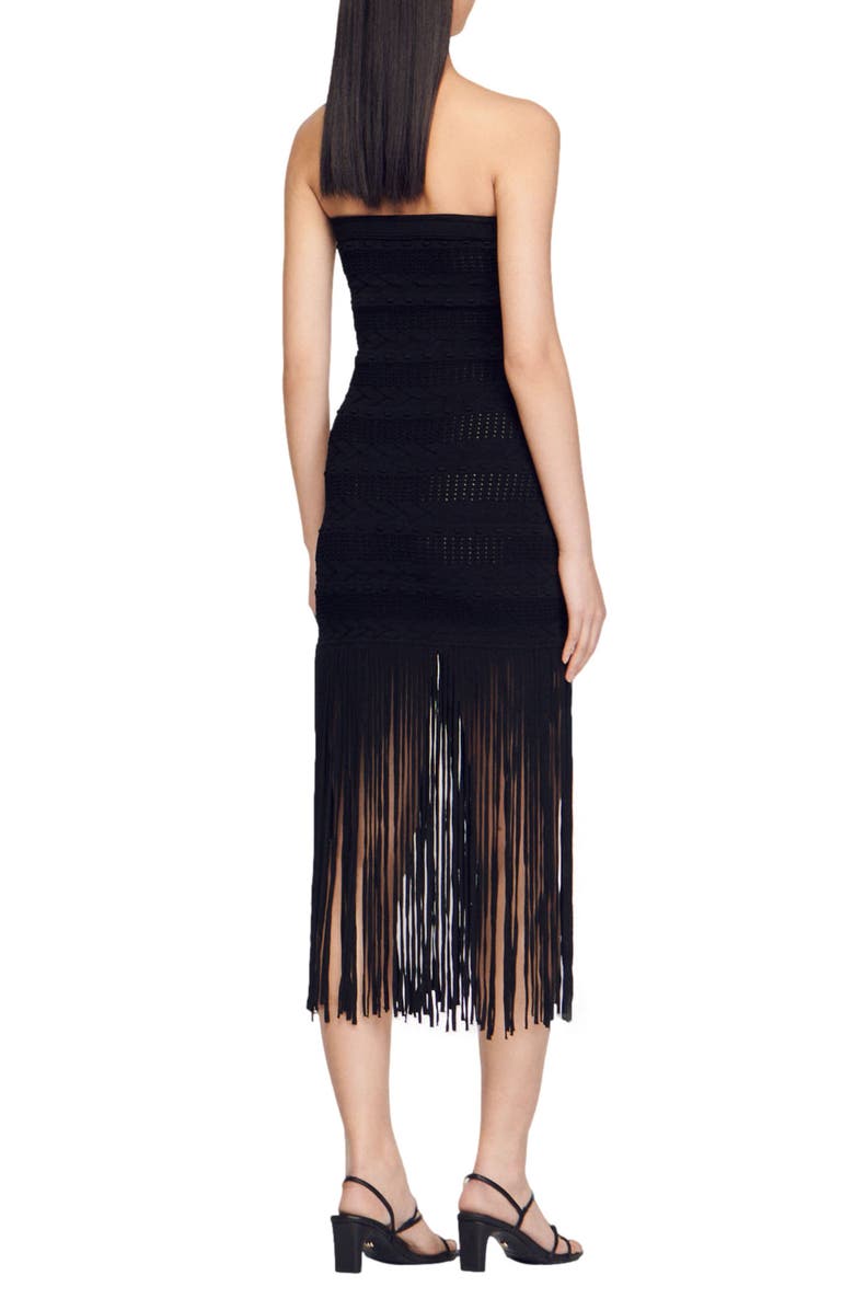SANDRO Maldives Crochet Fringe Strapless Dress, Alternate, color, 