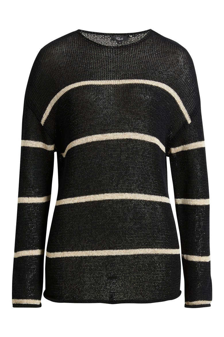 Evangeline Stripe Cotton & Linen Blend Sweater, Alternate, color, BLACK LINEN STRIPE