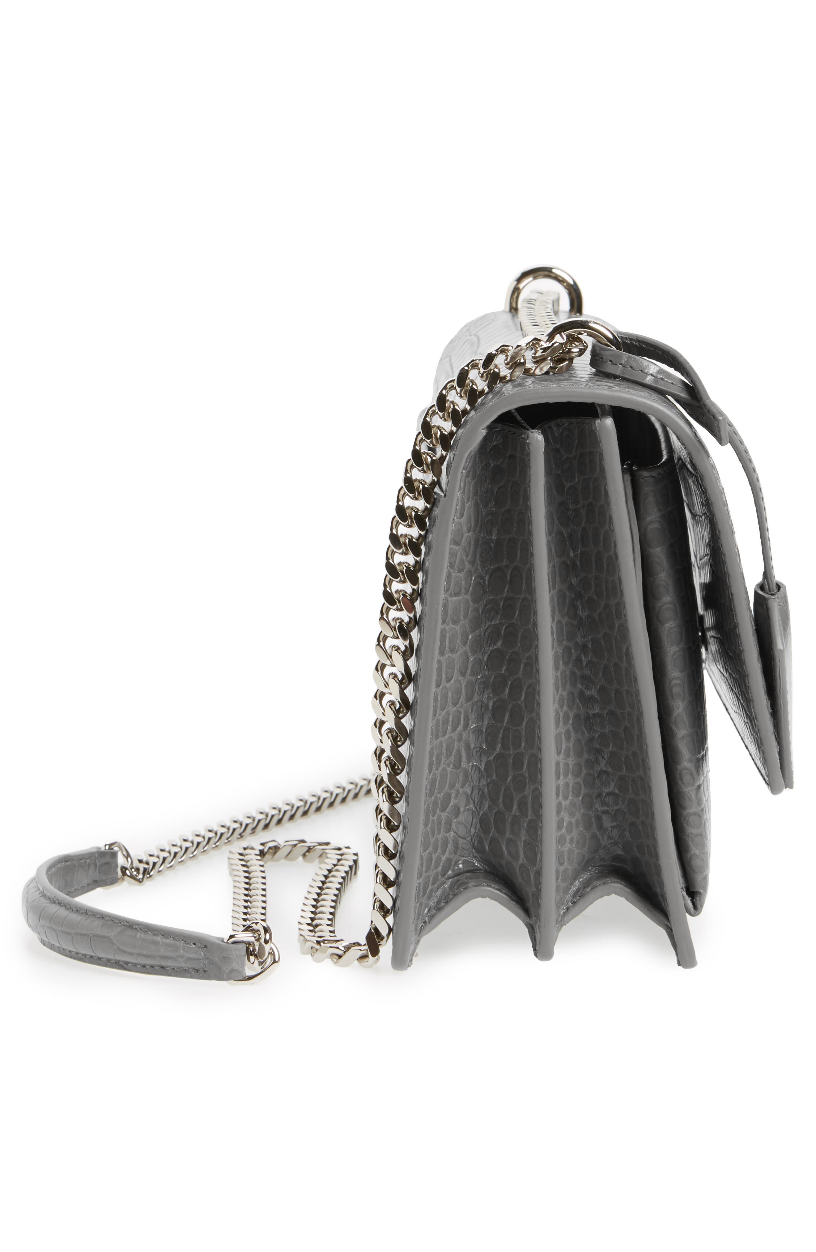 Saint Laurent 'Medium Monogram Sunset' Croc Embossed Leather Shoulder Bag, Alternate, color, 
