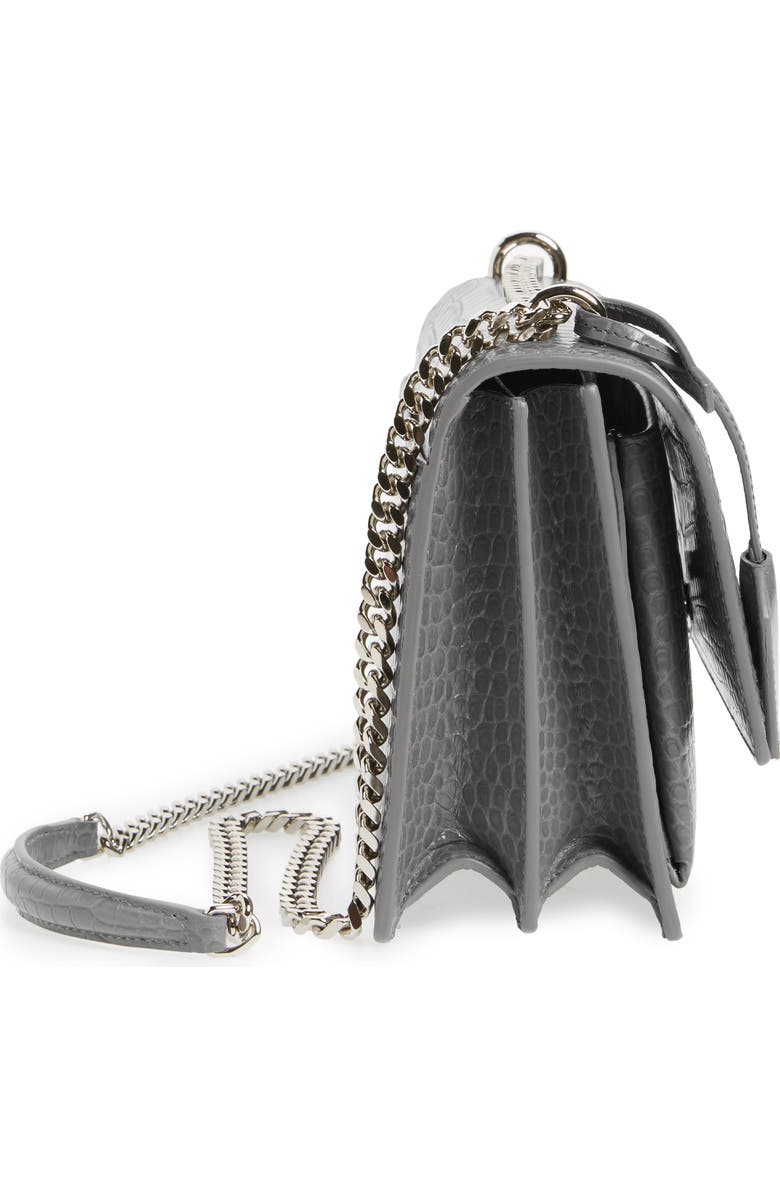 Saint Laurent 'Medium Monogram Sunset' Croc Embossed Leather Shoulder Bag, Alternate, color,