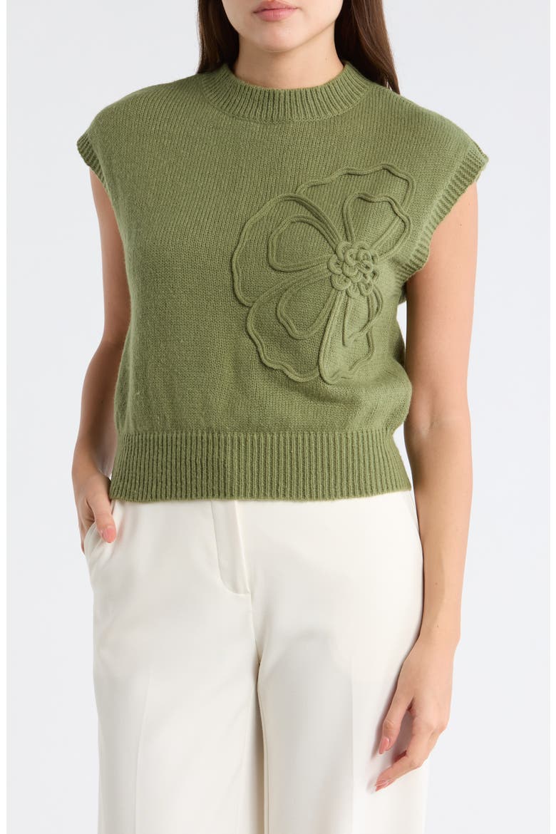 Floral Appliqué Sweater, Main, color, GREEN