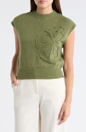 Dr2 By Daniel Rainn Floral Appliqué Sweater In Green