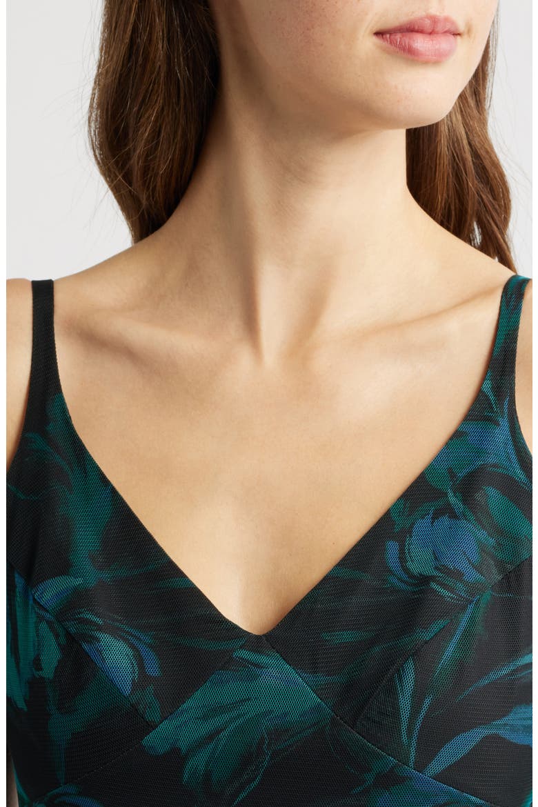 Freya Tulle Plissé Ruffle Gown, Alternate, color, DARK BLUE FLORAL