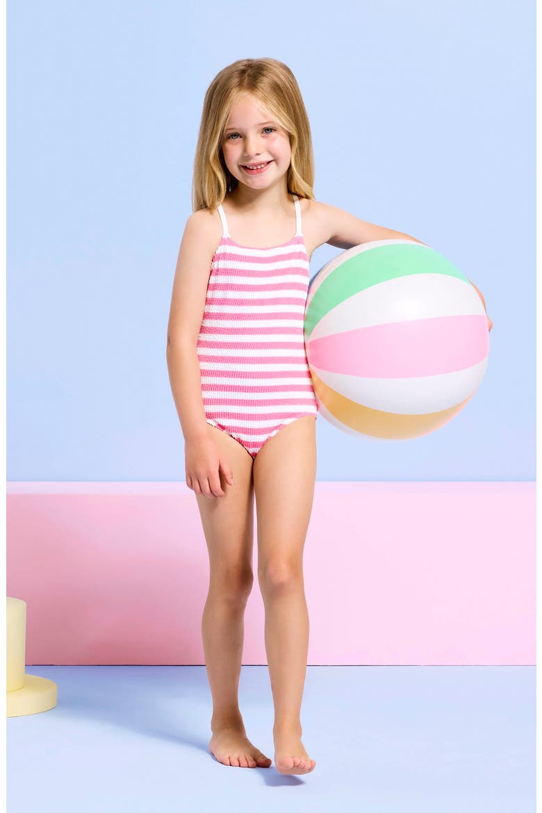 Kids' Textured One-Piece Swimsuit, Alternate, color, CANDY PINK