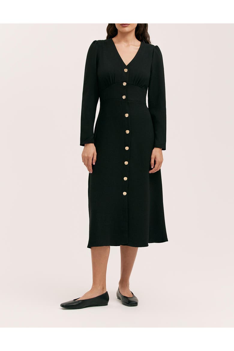 Caprice Long Sleeve Crepe Midi Dress, Alternate, color, Black