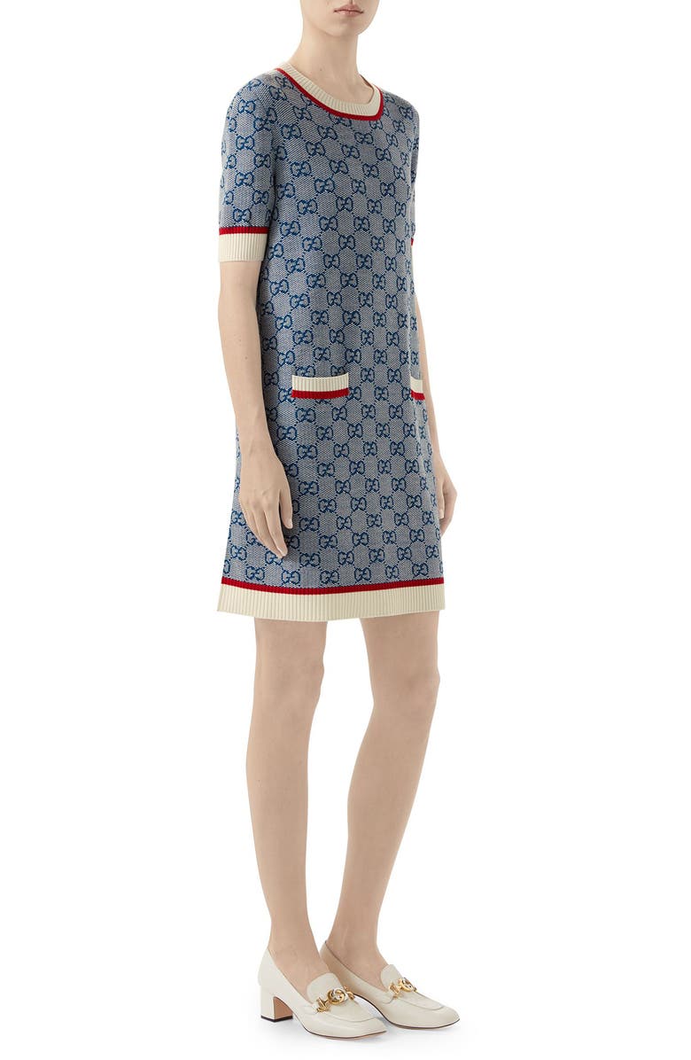 Gucci GG Logo Jacquard Shift Sweater Dress, Alternate, color, 