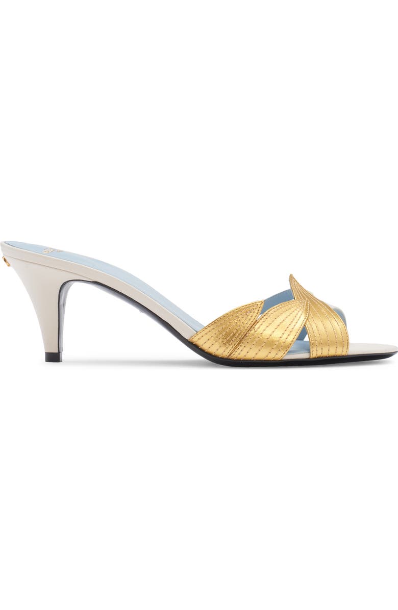 Valentino Garavani Foliage Slide Sandal, Alternate, color, Light Ivory/ Old Gold