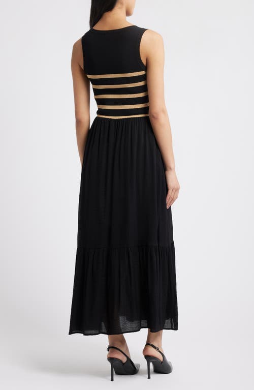 Zoe And Claire Mixed Media Stripe Bodice Sweater Dress In Black