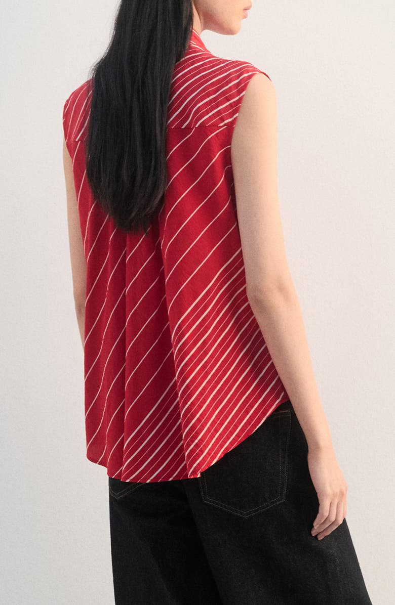 MANGO Stripe Tie Neck Top, Alternate, color, Red