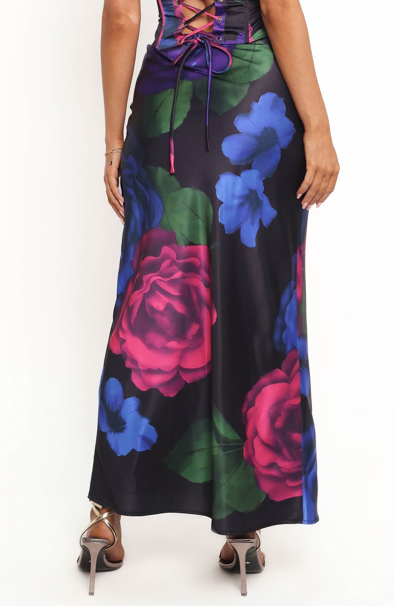 Petal & Pup Rosalia Floral Print Satin Maxi Skirt, Alternate, color, Pink Multi