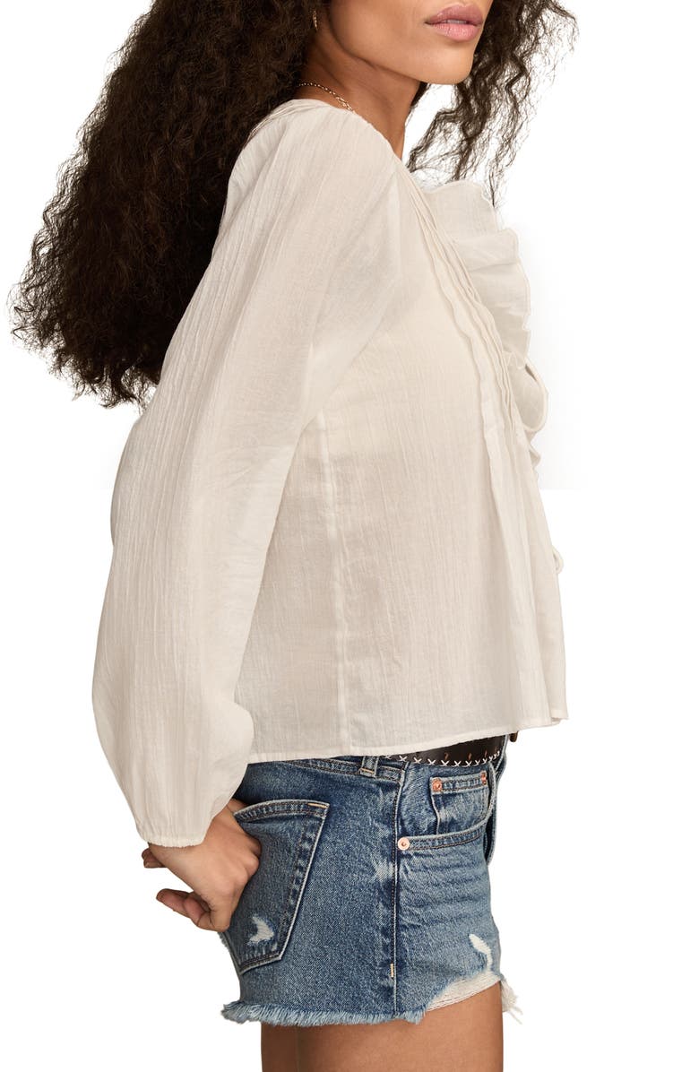 Lucky Brand Ruffle Tie Front Top, Alternate, color, Bright White