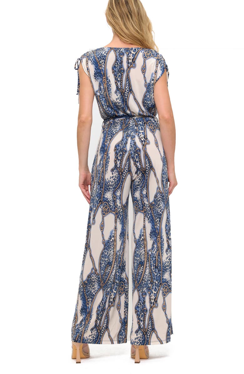 O.L. Tie Waist Wide Leg Jumpsuit, Alternate, color, Ivory/ Blue/ Black