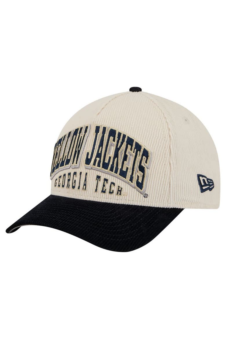 Men's New Era Navy/Cream Georgia Tech Yellow Jackets Arch Two-Tone Corduroy 9FORTY A-Frame Adjustable Hat, Main, color, Navy