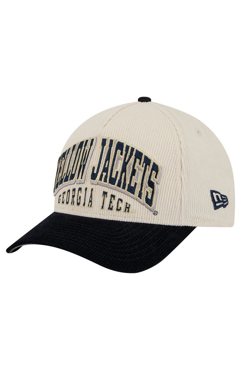 New Era Men's New Era Navy/Cream Georgia Tech Yellow Jackets Arch Two-Tone Corduroy 9FORTY A-Frame Adjustable Hat, Main, color, Navy