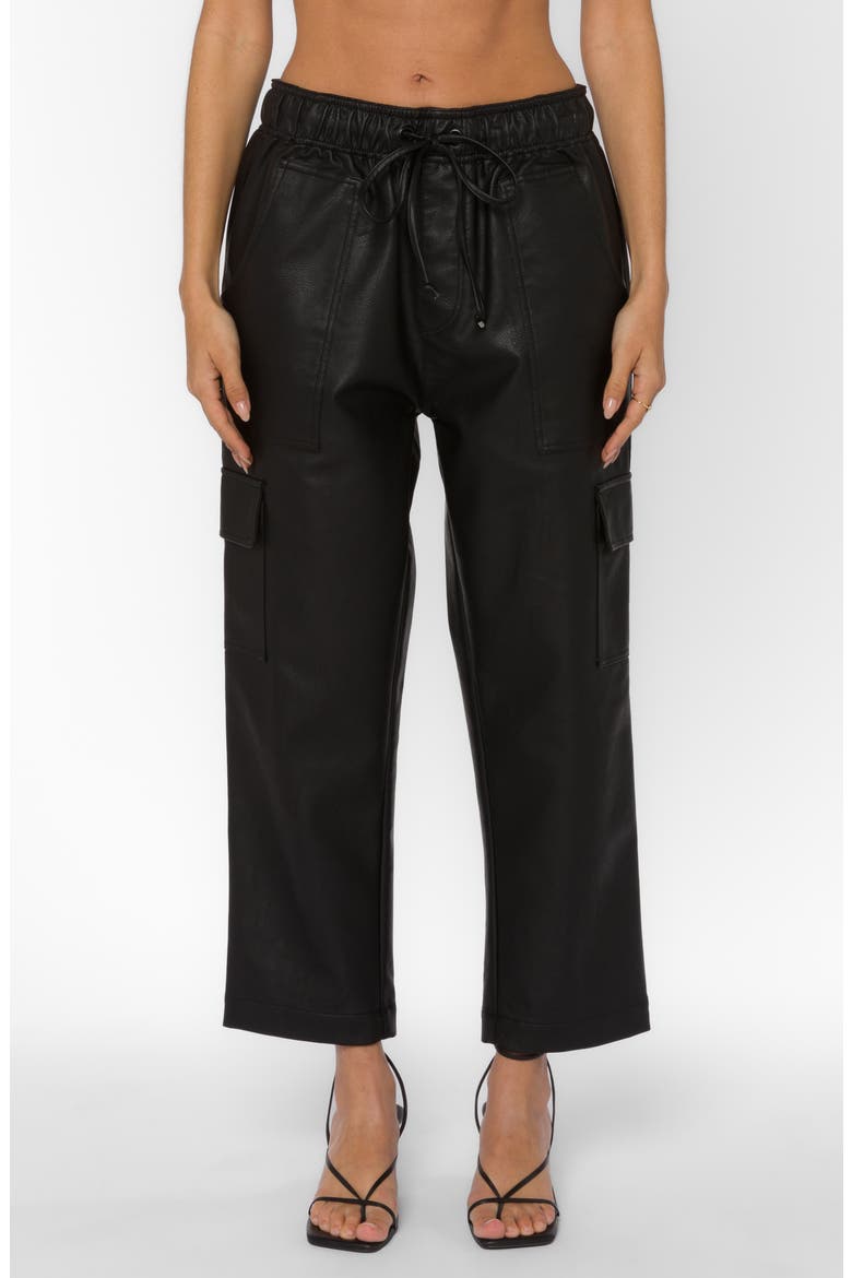 Mario Faux Leather Cargo Drawstring Pants, Main, color, BLACK