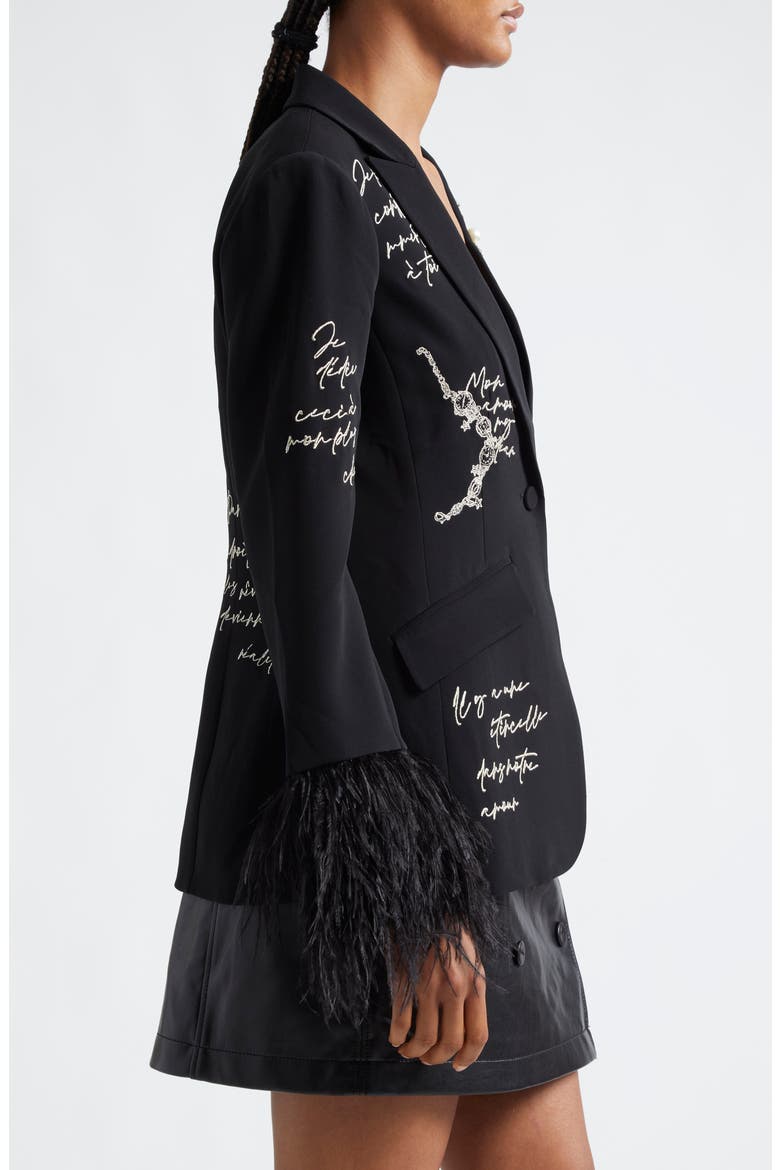 Cheyenne Love Letter Embroidered Feather Cuff Blazer, Alternate, color, BLACK/ IVORY