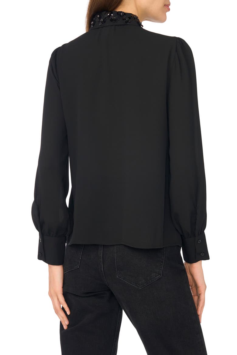 Floral Appliqué Long Sleeve Shirt, Alternate, color, RICH BLACK